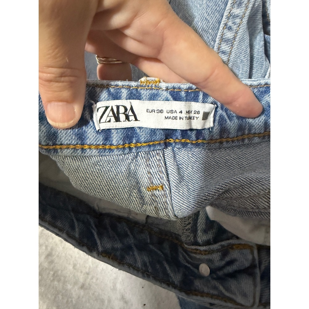 Zara Womens Light Wash Split Hem Flare Jeans Distressed Size 4 26 - Picture 2 of 8